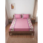 Sábana De Cajón Matrimonial +2 Fundas De Almohada Algodón Rosa Mini Flor Rosa
