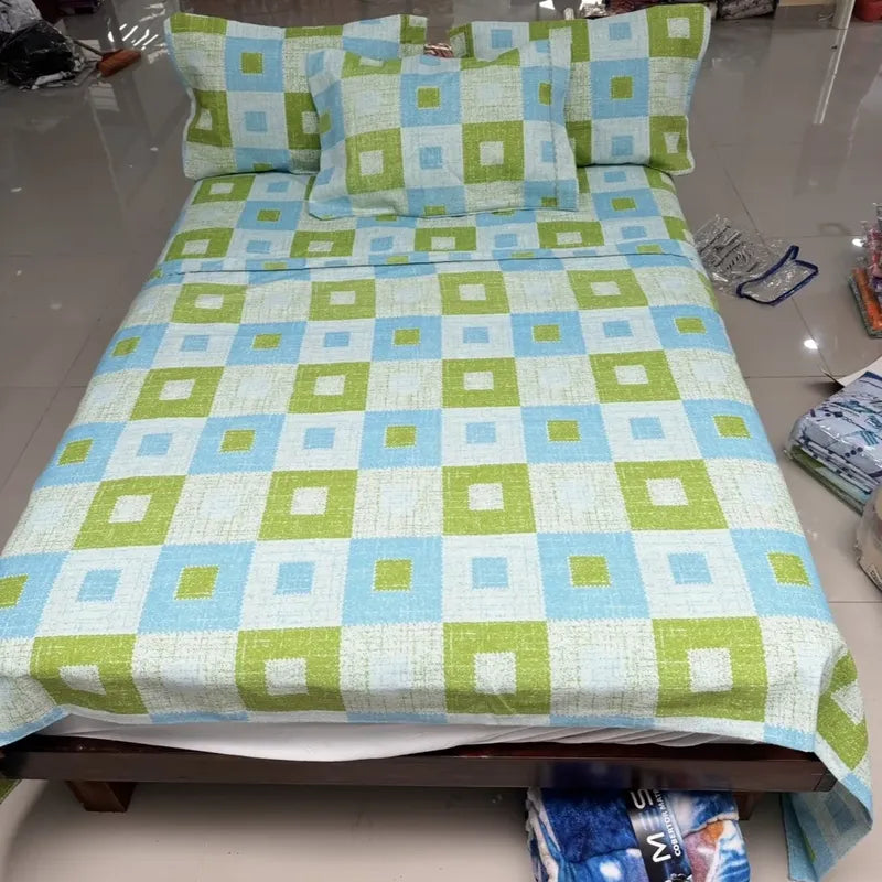 Juego De Sabanas Franela Mariol 100% Algodón King Size Azul Claro Milan Azul/verde