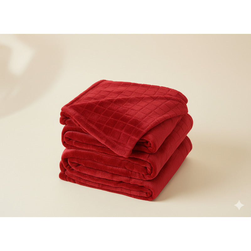 Frazada Térmica Leonora Matrimonial Extra Suave-grabada Cuadros Rojo Rojo