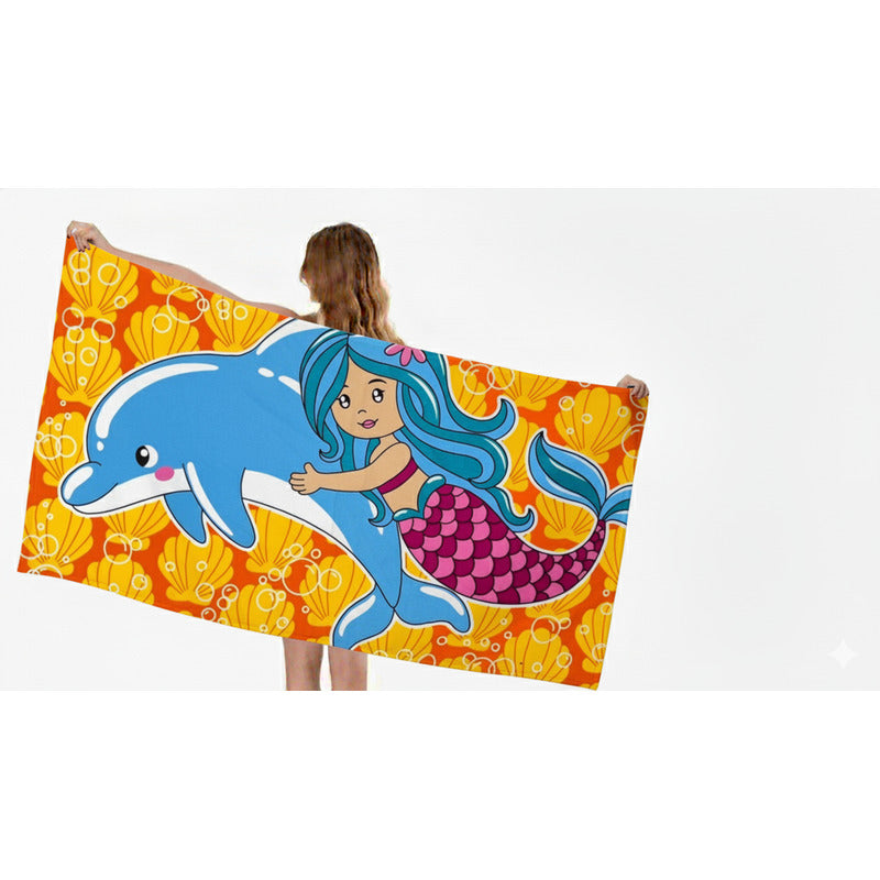 Toalla De Mano Microfibra Leonora. Set De 6 Toallas 110x60cm Naranja Sirena Y Delfín