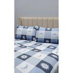 Juego De Sabanas Franela Mariol 100% Algodón Matrimonial Azul Acero Soles Y Lunas Azul