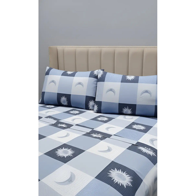 Juego De Sabanas Franela Mariol 100% Algodón Matrimonial Azul Acero Soles Y Lunas Azul