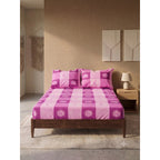 Sábana De Cajón Matrimonial +2 Fundas De Almohada Algodón Violeta Sol Y Luna Morado