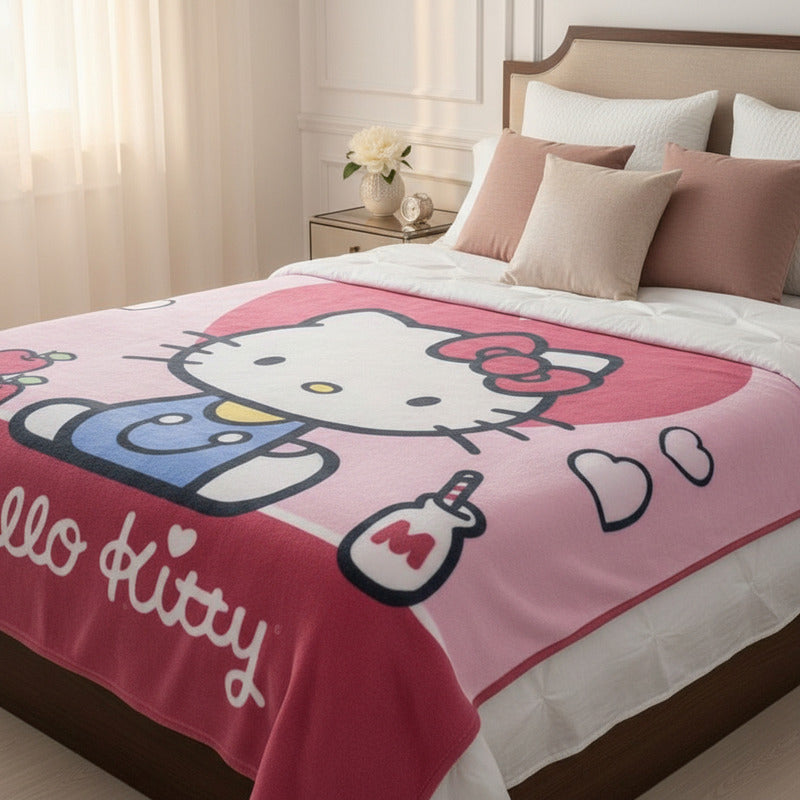 Frazada Matrimonial Super Suave Y Calientita Hello Kitty Love Rosa