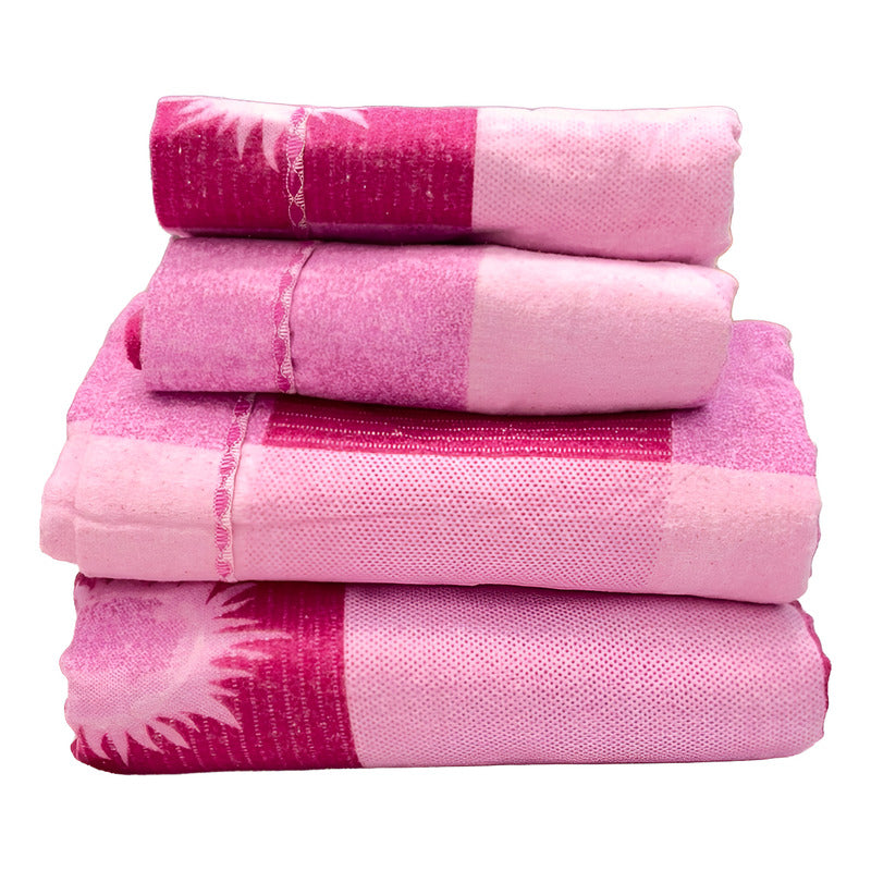 Juego De Sabanas Franela Mariol 100% Algodón Matrimonial Fucsia Rosa Soles Y Lunas