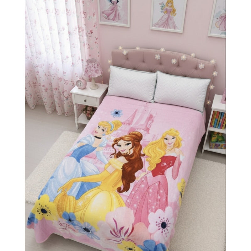 Frazada Providencia Disney Matrimonial Super Calientita Princesas Rosa Claro