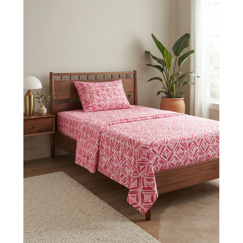 Juego De Sabanas Franela Mariol 100% Algodón Individual Rosa Brush Rosa