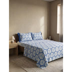 Juego Sabanas Matrimonial Amacener 100% Algodón Cajón Alto Azul Acero Rombo Azul