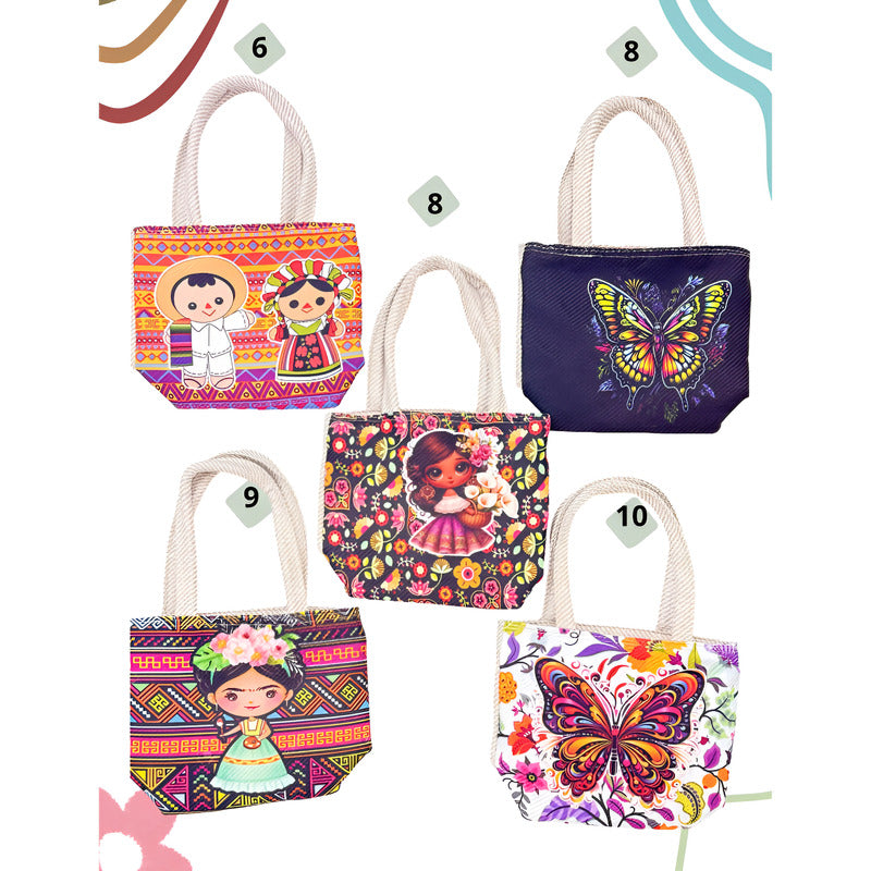 Bolsita Artesanal Pequeña Tipo Tote De Mano Diseños Lindos Beige Floreado Y Tradicional