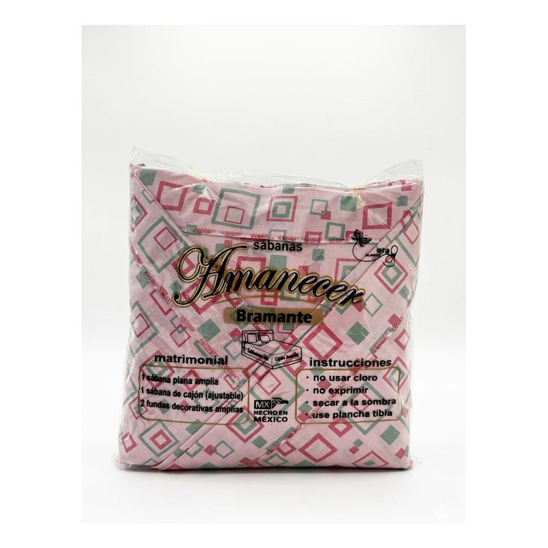 Juego Sabanas Matrimonial Amacener 100% Algodón Cajón Alto Rosa Cuadros Rosados