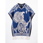 Jorongo Poncho Gaban Afelpado Unitalla Artesanal Grande Azul Guerrero Aguila 1mx1m
