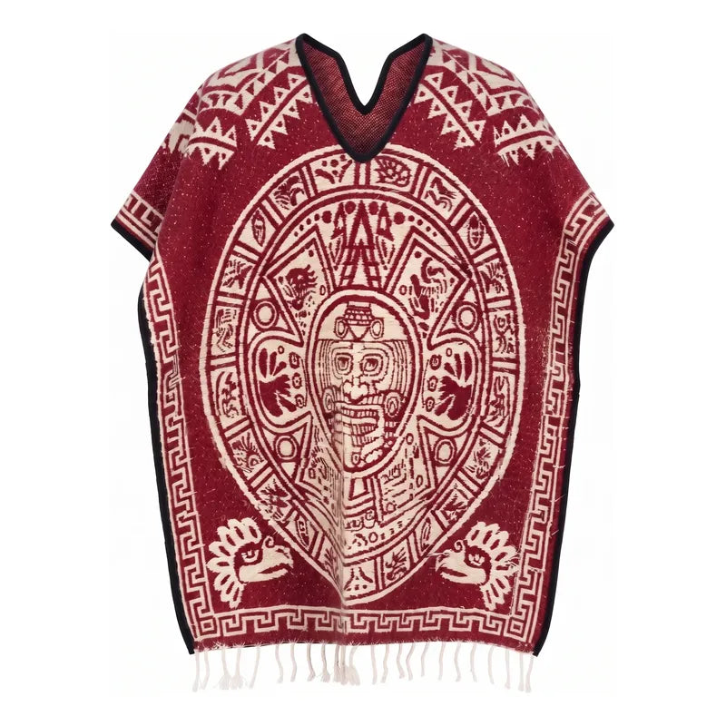 Jorongo Poncho Gaban Afelpado Unitalla Artesanal Grande Rojo Guerrero Aguila 1mx1m