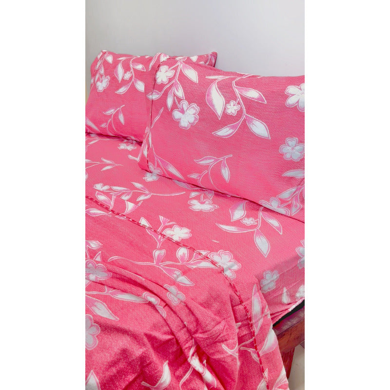 Juego De Sabanas Franela Mariol 100% Algodón Matrimonial Rosa Chicle Rosa Encanto
