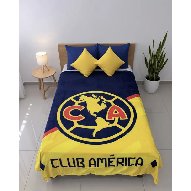 Frazada Providencia De Equipos Matrimonial Super Calientita América Bicolor Azul Oscuro
