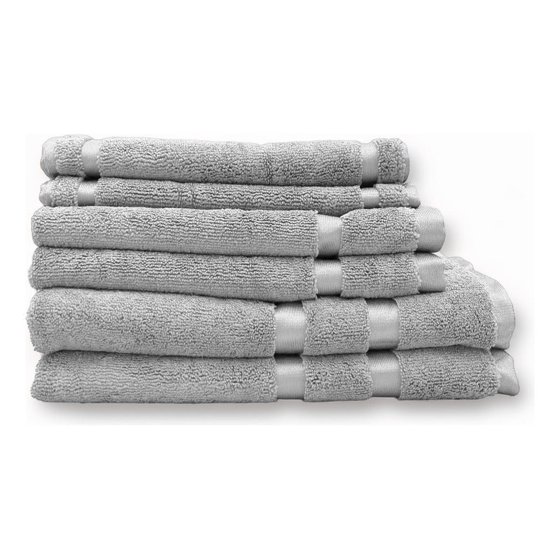 Juego De Toallas De Microfibra  Premium Absorbentes Y Suaves Plateado Cuerpo-manos Y Facial Gris Claro Lisa