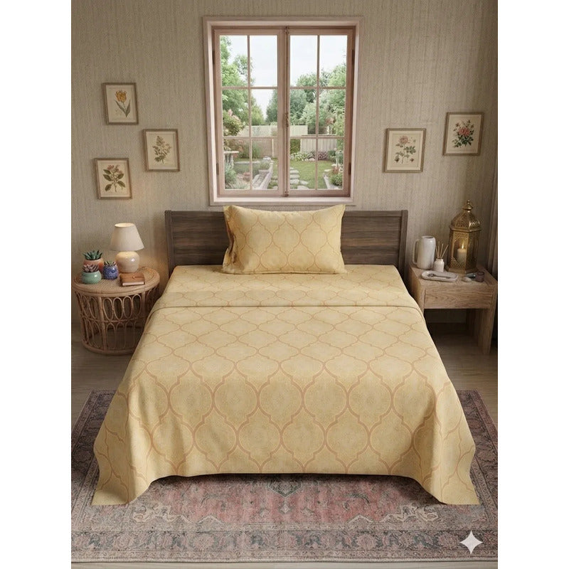 Juego De Sábana Mariol Individual 100% Algodón Premium Amarillo Rombo Amarillo