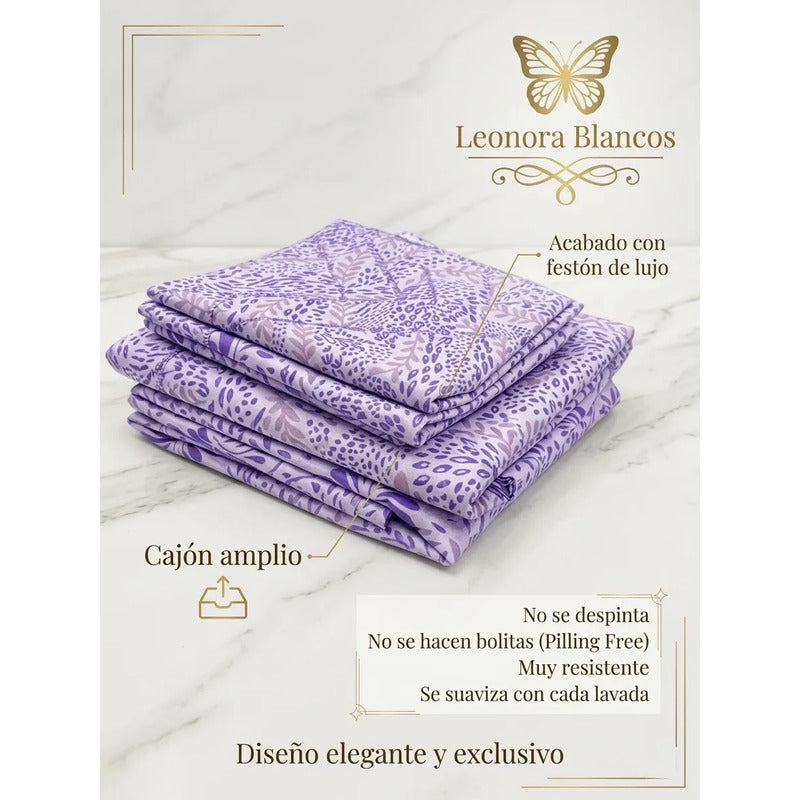 Sábana King  Bramante Cajón Amplio 100% Algodón Super Suave Lila Mosaico Morado