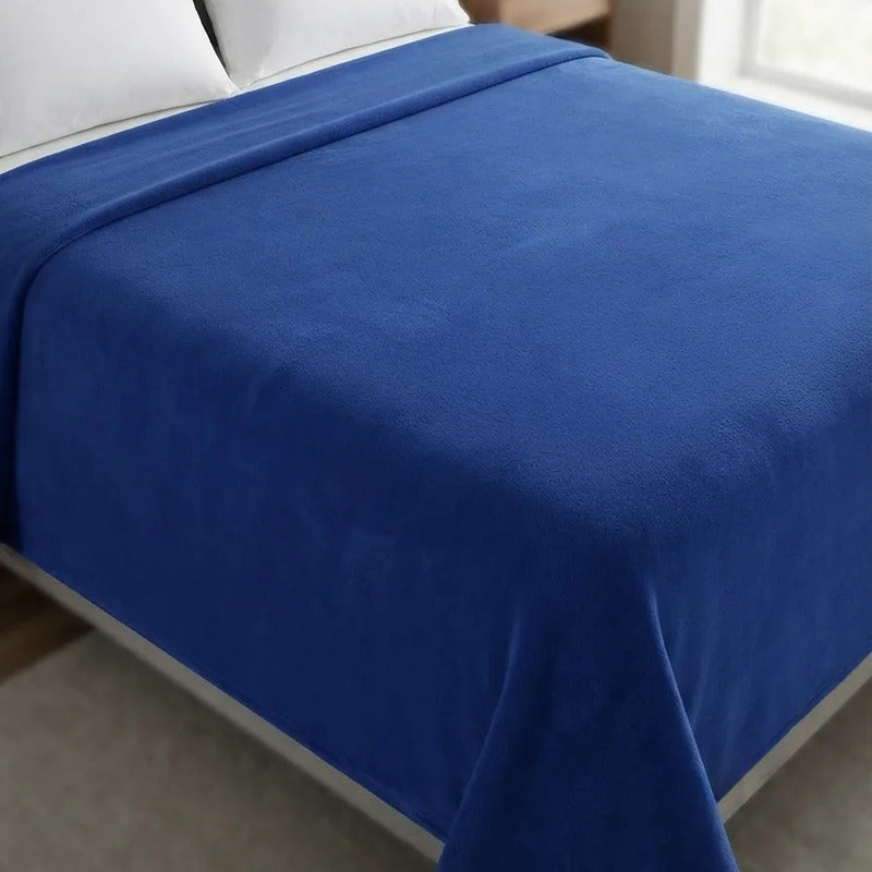 Cobertor Frazada Matrimonial Textura Durazno Lisa Calientita Azul Rey Lisa 700 G Azul