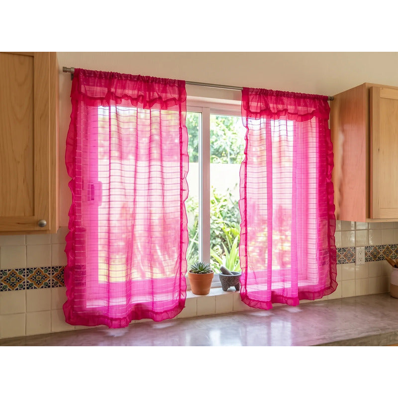 Juego De Cortinas 2 Paneles 2.50x1.95 De Ventana Transparent Fuchsia