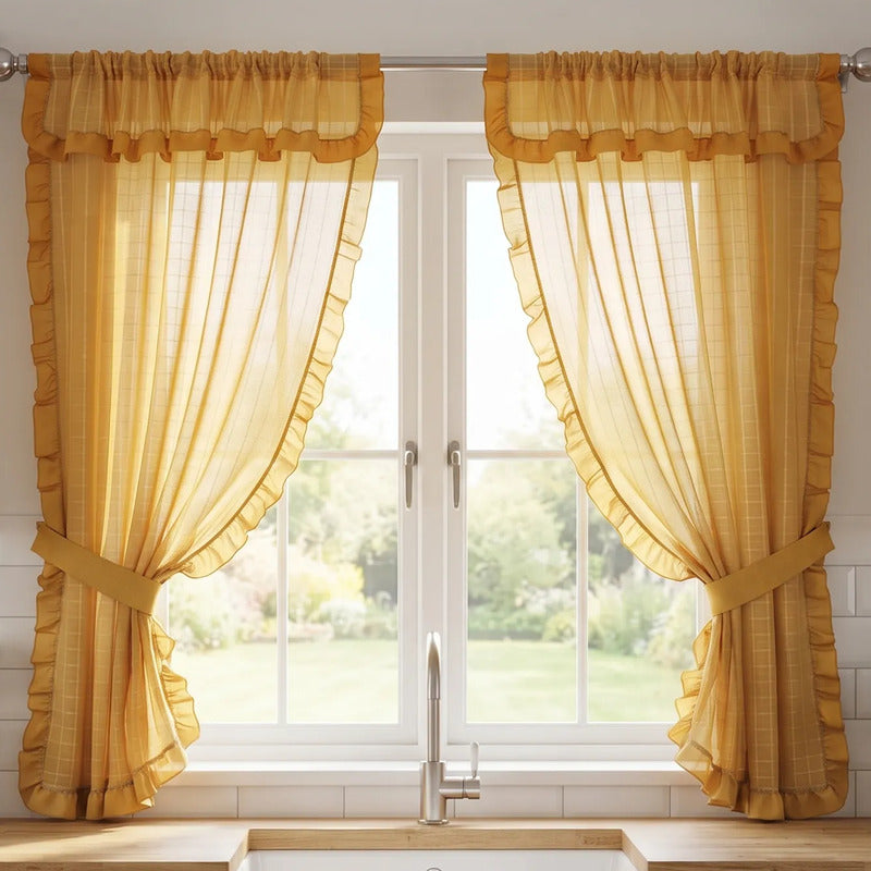 Juego De Cortinas 2 Paneles 2.50x1.95 De Ventana Transparent Oro