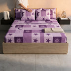 Sábana King  Bramante Cajón Amplio 100% Algodón Super Suave Lila Soles Y Estrellas Morada