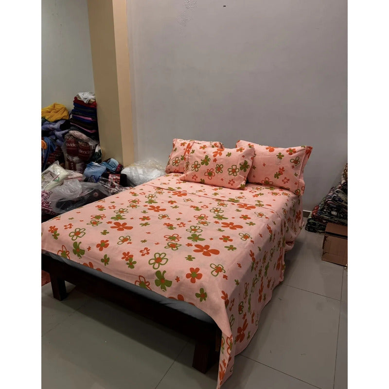Juego De Sabanas Franela Mariol 100% Algodón King Size Coral Claro Kenia Melon