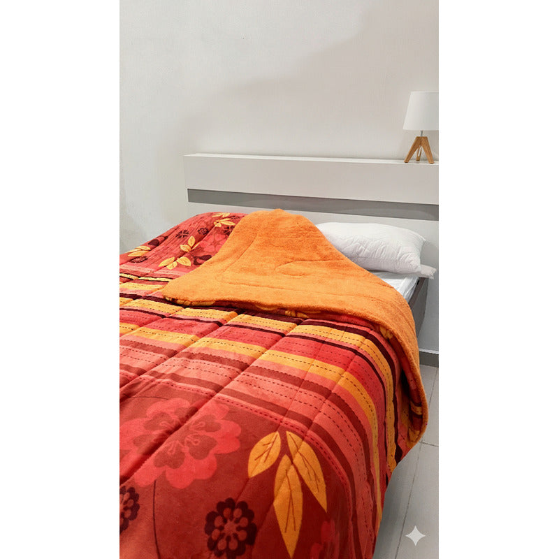 Cobertor Borrega Amanecer | Matrimonial, Suave Y Acolchado Dinosaurio Azul Naranja Oscuro