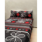 Juego De Sabana Matrimonial Leonora Tacto Suave Y Fresco Negro Flor Roja/negra