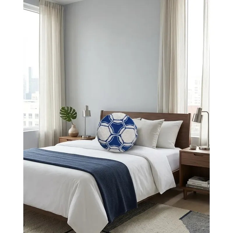 Almohada Ovejita Balón Futbol Grande 50x50cm Super Esponjoso Azul Marino