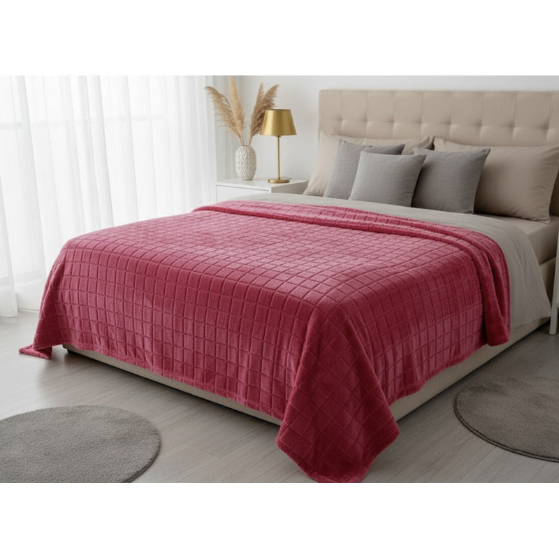Frazada Térmica Leonora King Size Extra Suave- Micro Grabada Cuadros Rosa Rosa Chicle