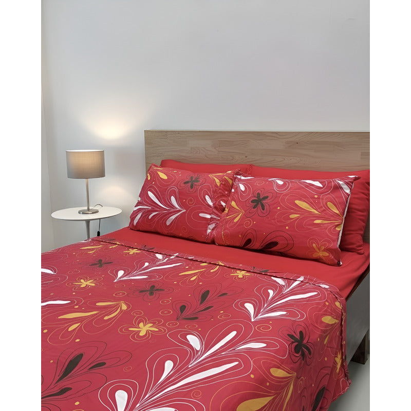 Juego De Sabanas 6 Piezas Tacto Bambu Premium Quality Rojo Jardín Rojo