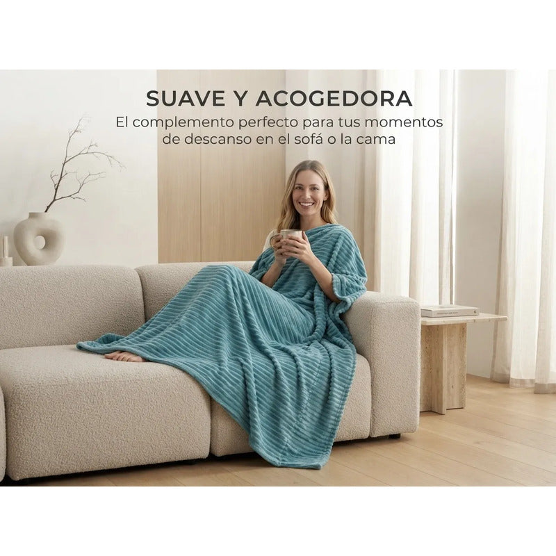 Cobertor Frazada Matrimonial Ligera Super Suave Y Calientita Rayado 700 G Turquesa