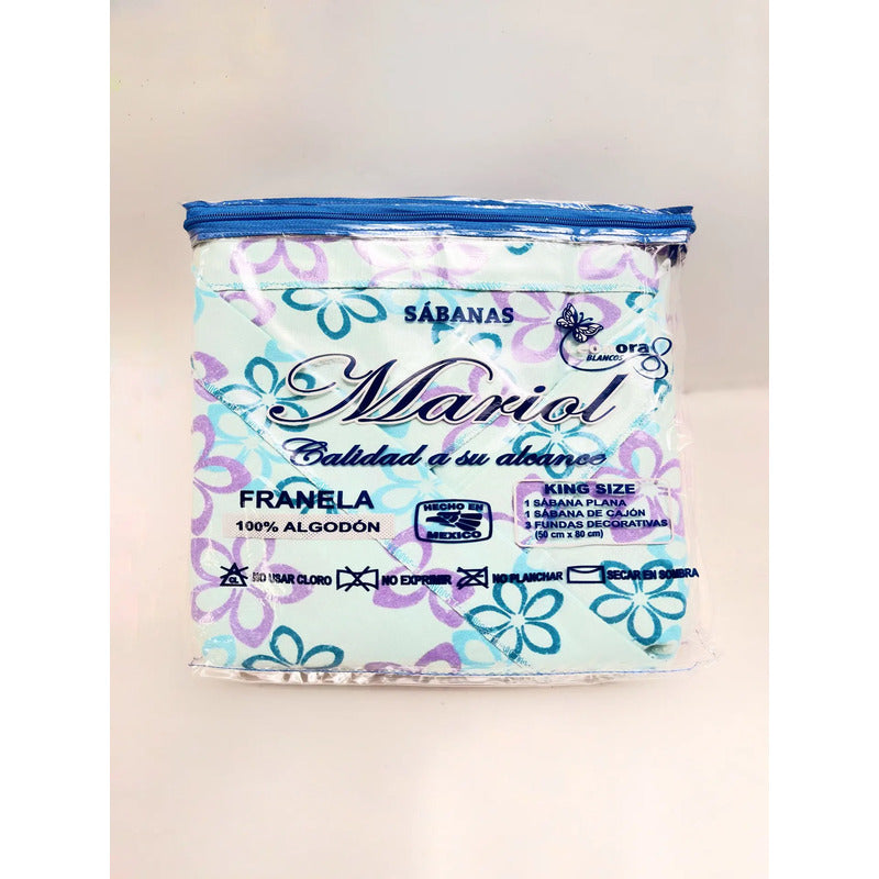 Juego De Sabanas Franela Mariol 100% Algodón King Size Coral Claro Cesleste Bugambilia