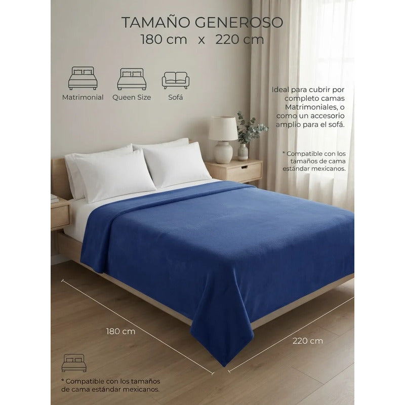 Cobertor Frazada Matrimonial Textura Durazno Lisa Calientita Azul Rey Lisa 700 G Azul