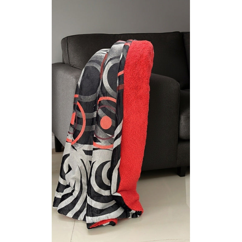 Cobertor Borrega Amanecer | Matrimonial, Suave Y Acolchado Aros Rojos Rojo