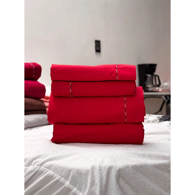 Juego De Sabanas King Size Leonora Percal Algodón 144h Lisas Rojo Rojo Liso