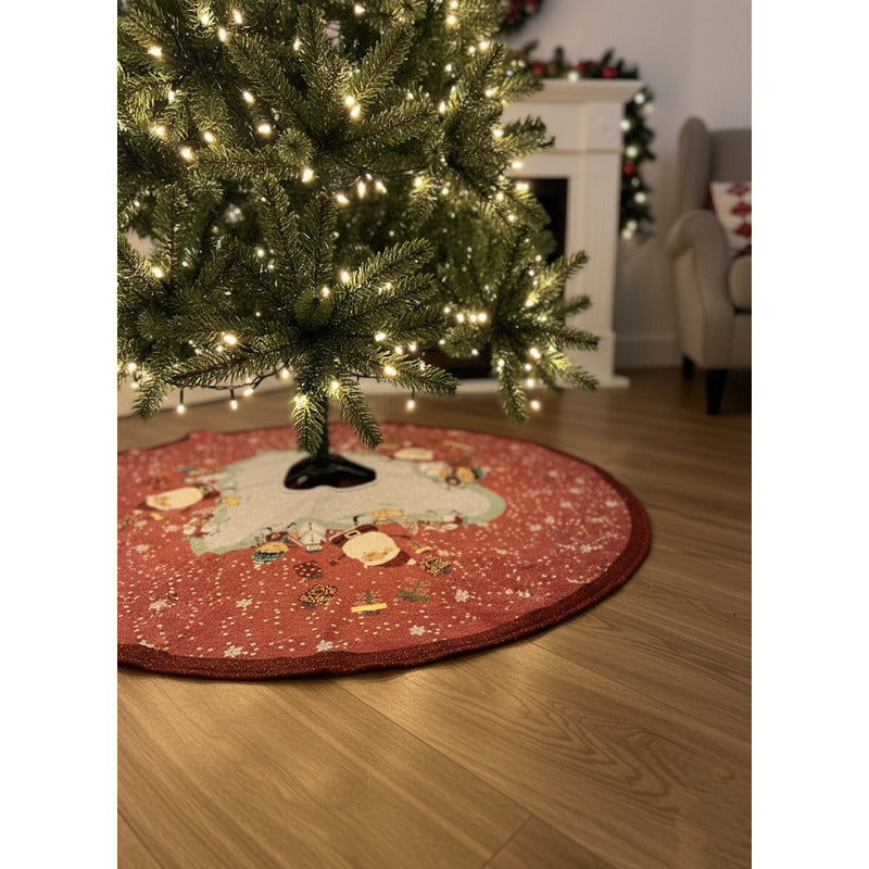 Kit Navideño: Camino De Mesa, Pie De Árbol, Fundas Y Tapete Rojo Santa Y Regalos