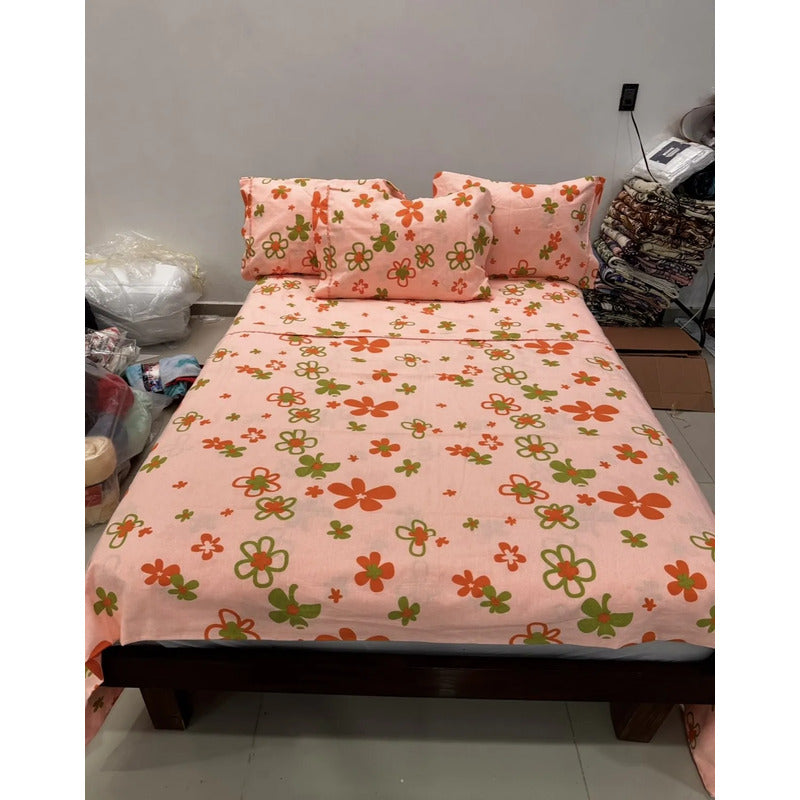 Juego De Sabanas Franela Mariol 100% Algodón King Size Coral Claro Kenia Melon