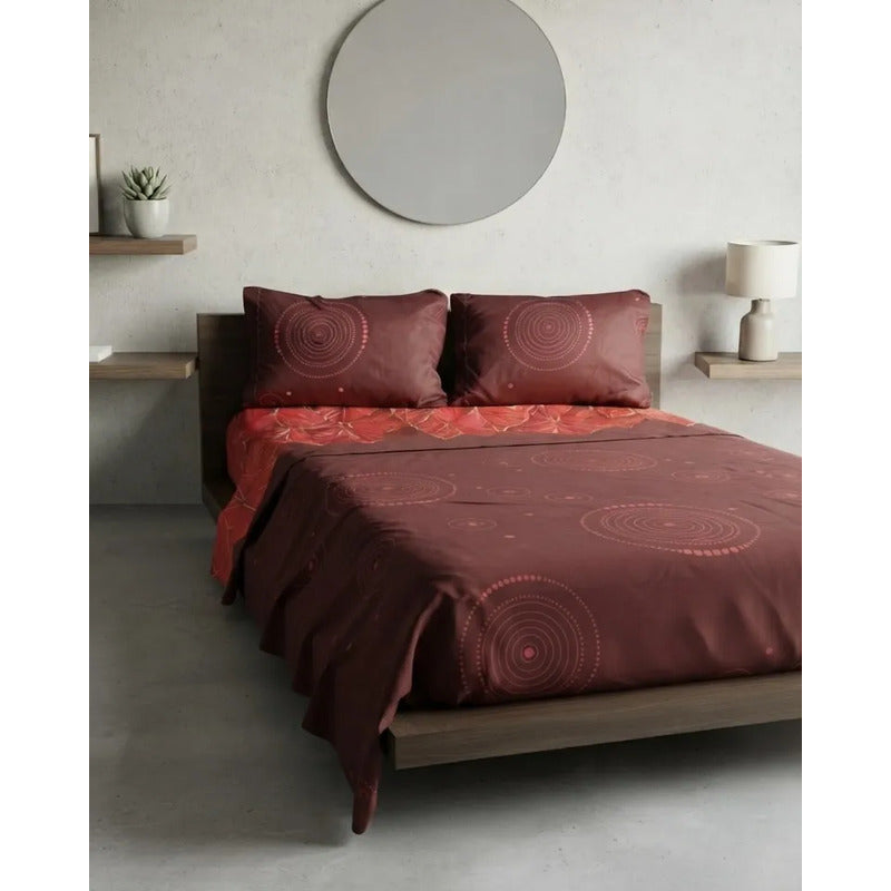 Juego De Sabana Matrimonial Leonora Tacto Suave Y Fresco Rojo Circular Pop
