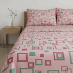 Juego Sabanas Matrimonial Amacener 100% Algodón Cajón Alto Rosa Cuadros Rosados