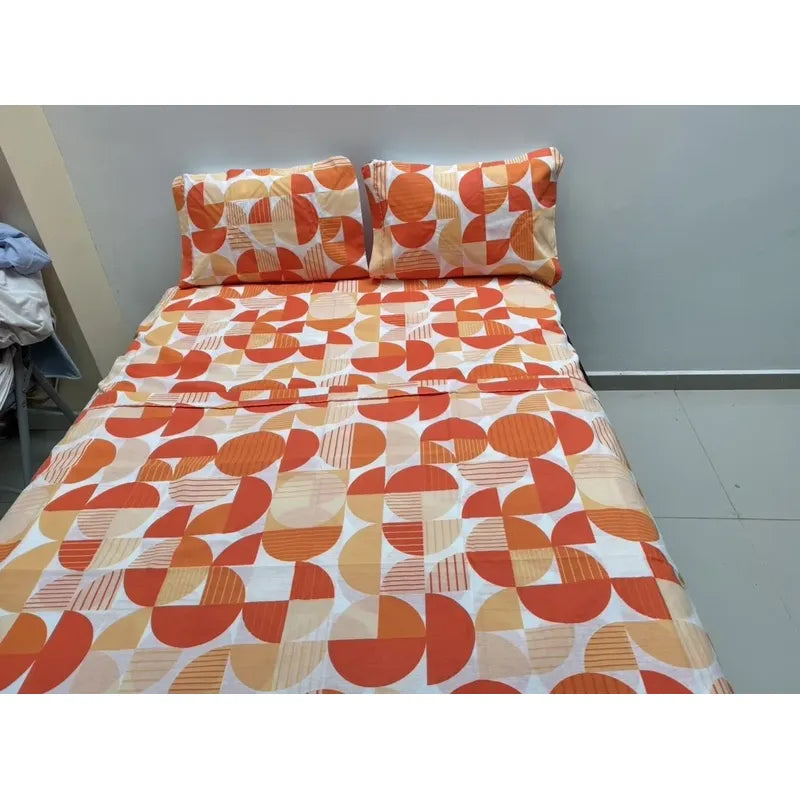 Juego De Sabana Matrimonial 100% Algodón Suaves Y Frescas Coral Circular Naranja