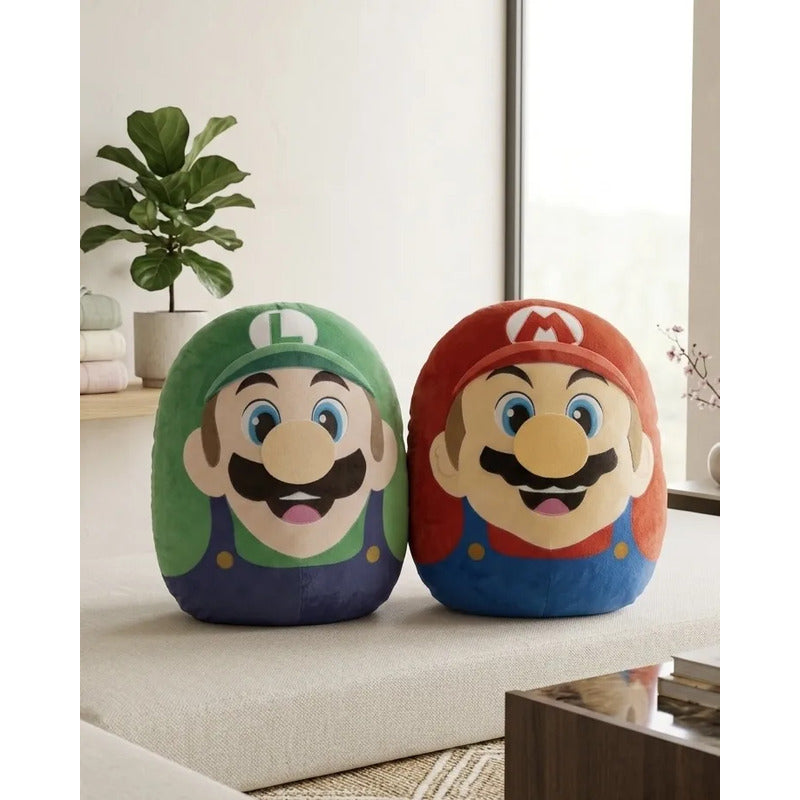 Almohada Providencia Abrazable Pack Mario Bros Y Luigi Suave Azul Marino