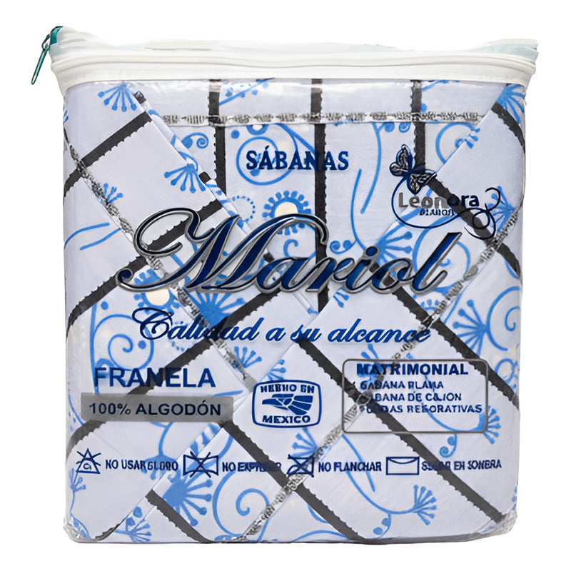 Juego De Sabanas Franela Mariol 100% Algodón Matrimonial Azul Claro Diente De León Azul