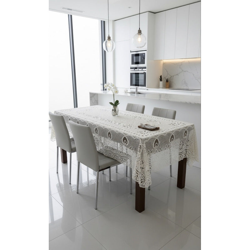 Mantel Calado Leonora 1.5×2.5 M | Elegancia Total Marrón Claro Calado Cafe