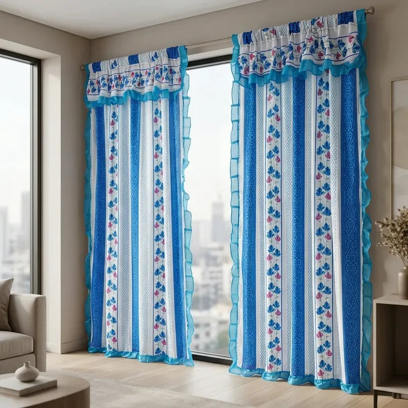Cortinas Estampadas Para Ventana Con Forro Interior 2.9x2m Azul Acero