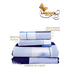 Juego De Sabana Matrimonial 100% Algodón Suaves Y Frescas Azul Soles Y Lunas Azul