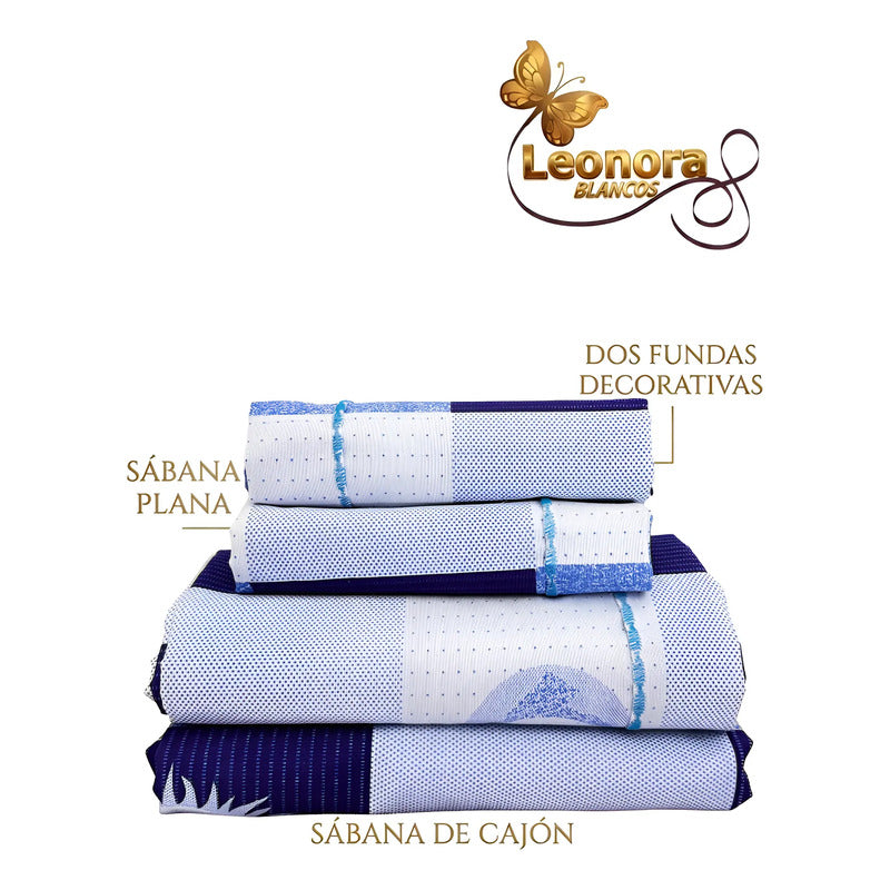 Juego De Sabana Matrimonial 100% Algodón Suaves Y Frescas Azul Soles Y Lunas Azul