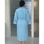 Bata De Baño Leonora Rasurada 100% Algodón Super Absorbente Celeste Azul Cielo M-l