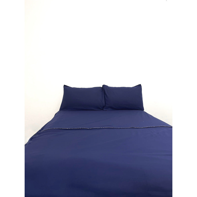 Juego De Sábanas Térmicas Polar Algodón Leonora Matrimonial Azul Oscuro Azul Noche