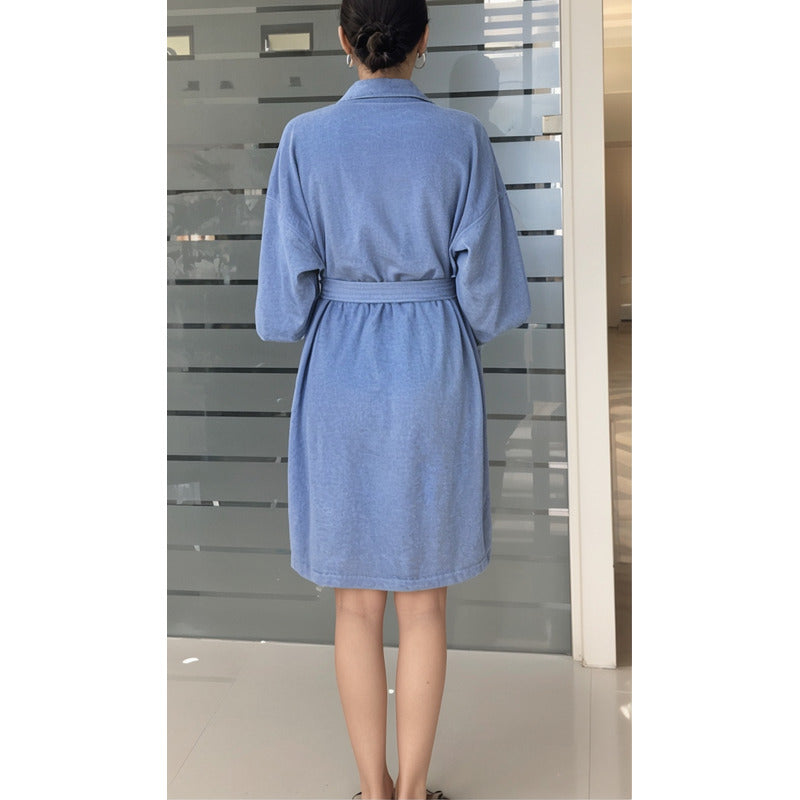 Bata De Baño Leonora Rasurada 100% Algodón Super Absorbente Azul Azul Acero M-l